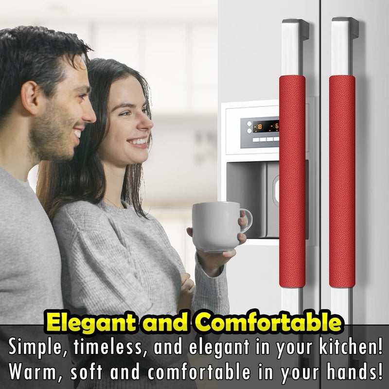 Royleath Refrigerator Handle Covers, 6PCS, Leather Kitchen Appliance Handle Covers, Keep Your Fridge Microwave Oven Stove or Dishwasher Clean, Stains Dirty Oils, Timesaver, Kitchen Decor (Pepper Red) - Image 4